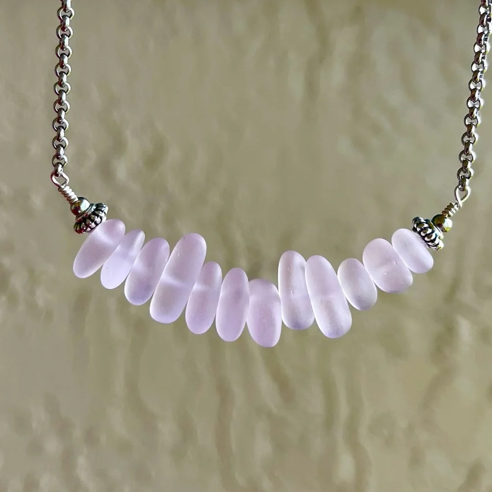 Frosted pink crystal quartz gemstones chips bar choker necklace boho stones - Picture 5 of 11